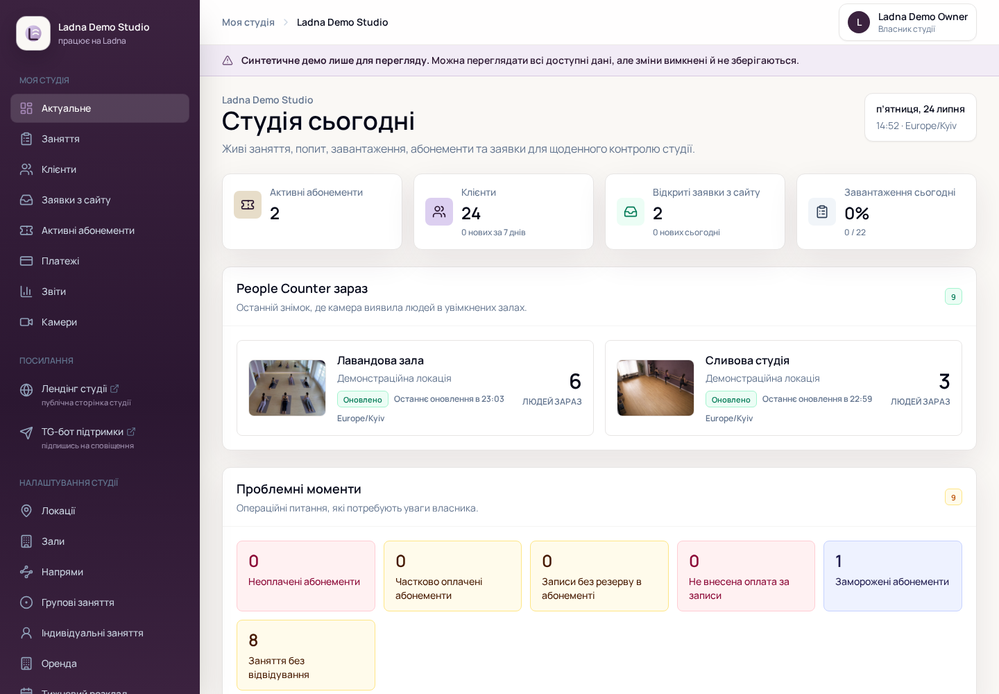 Блок проблемних моментів на головному екрані студії Ladna Demo Studio